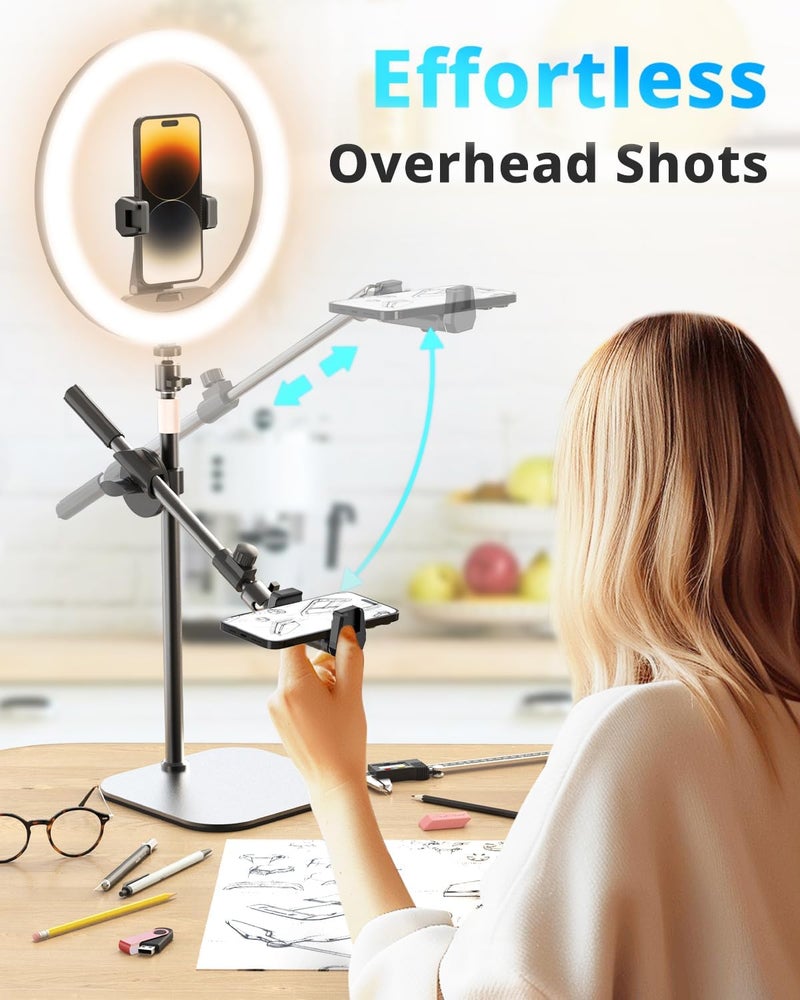 UBeesize 12" Desk Ring Light with Stand and Phone Holder, Overhead Phone Mount for Video Recording, Zoom Meeting, Live Streaming, Tiktok, YouTube，Compatible with iPhone, Android, Cameras - Image 2